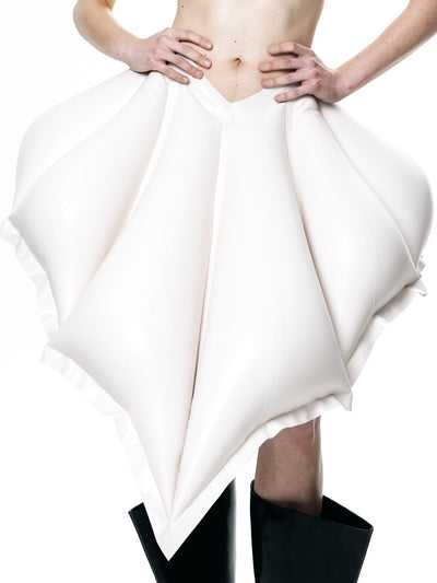 White V-Waisted Inflatable Midi Skirt | Shell Skirt-harri-APOC STORE