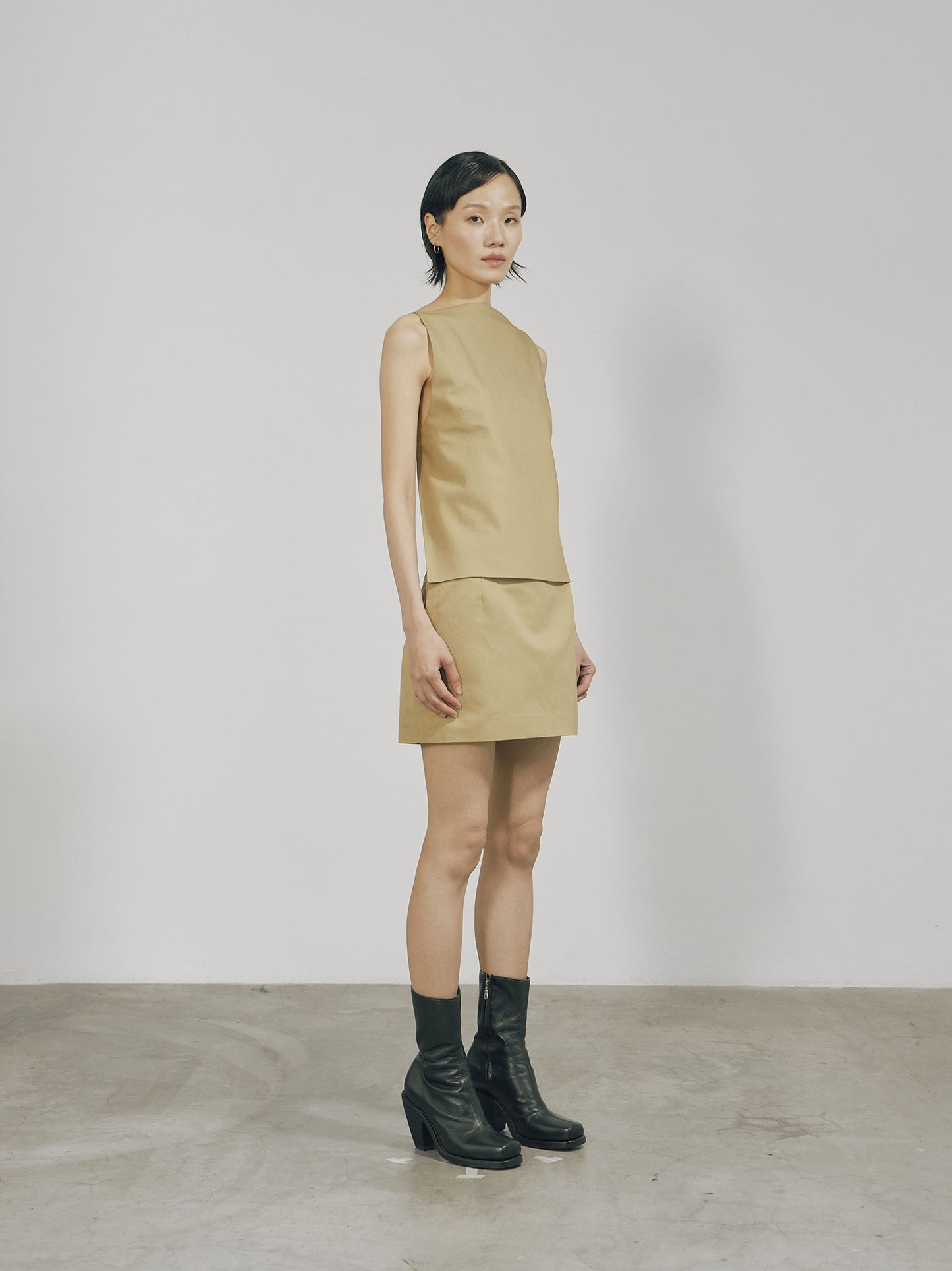 Khaki Cotton Twill Open-back Top-arc us arkus-APOC STORE