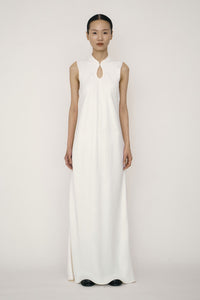 White Satin Mandarin Collar Bias-Cut Dress-arc us arkus-APOC STORE
