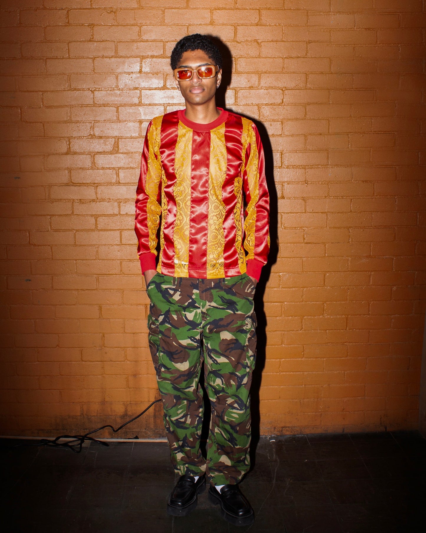 RIBBON STRIPE LACE FOOTY TOP RED/ORANGE-Adam Jones-APOC STORE