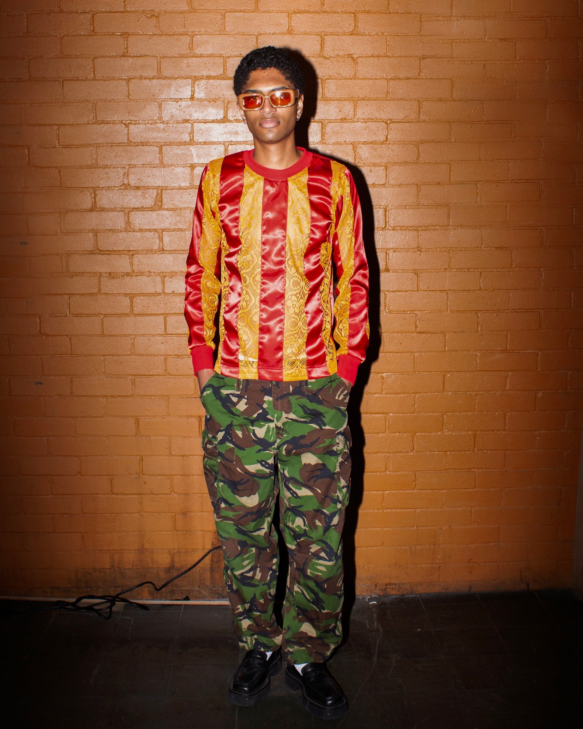 RIBBON STRIPE LACE FOOTY TOP RED/ORANGE-Adam Jones-APOC STORE