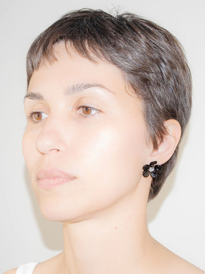 Flowered Stud Earrings Black-Clara Schweers-APOC STORE