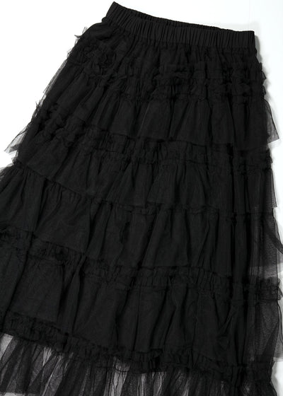 TULLE TIERED LONG SKIRT - BLACK-SAENGIN STUDIOS-APOC STORE