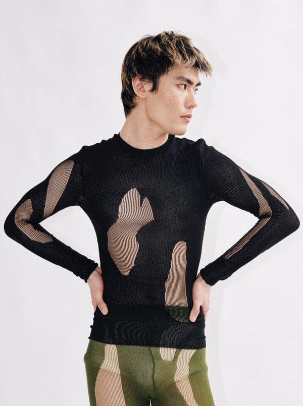 Black Drop Stitch Knit Top-Khanh Brice Nguyen-APOC STORE