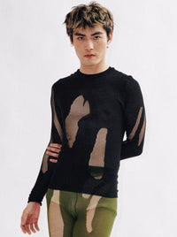 Black Drop Stitch Knit Top-Khanh Brice Nguyen-APOC STORE