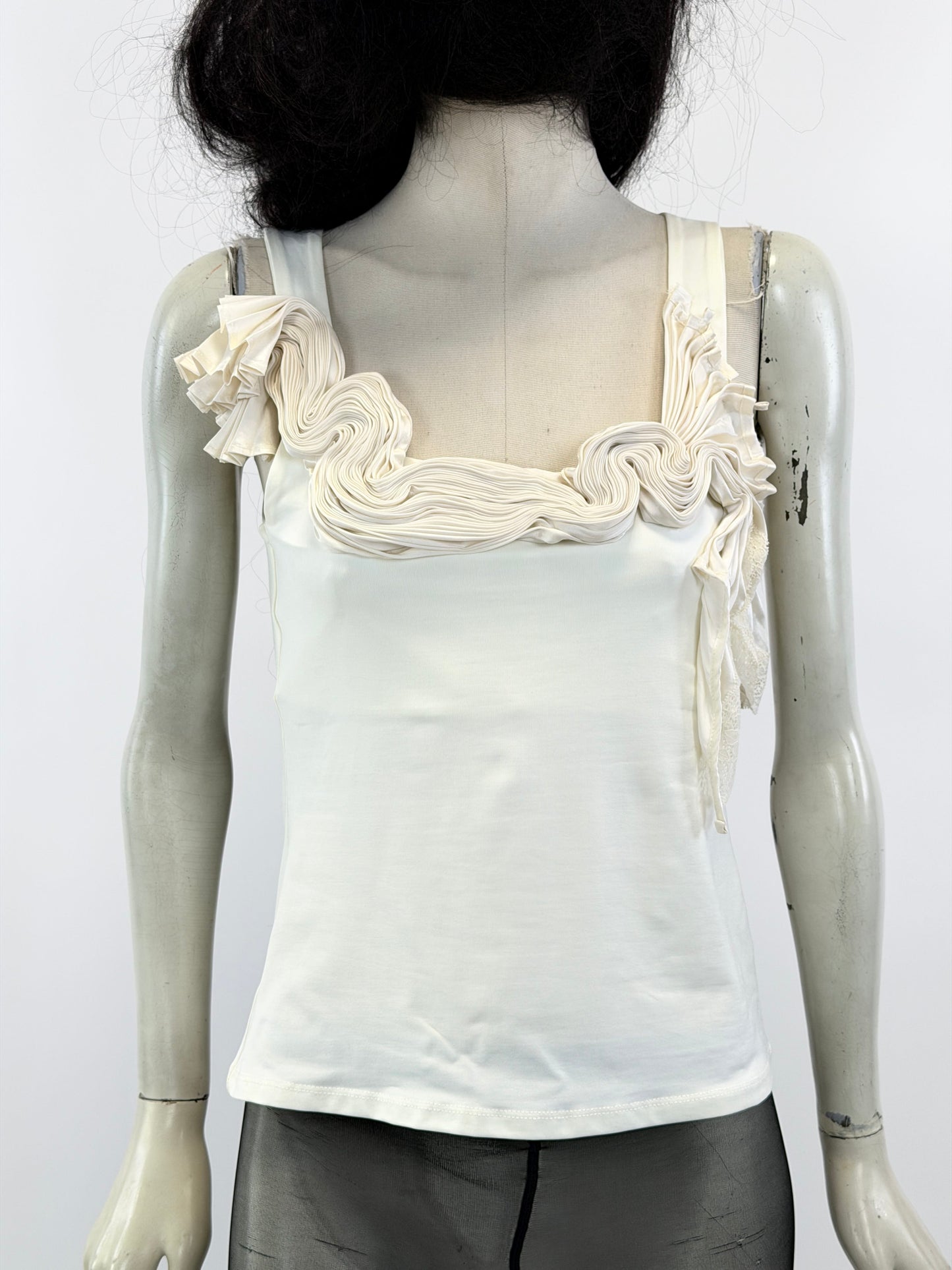 White Draped Plissee Nightgown Top-Lou de Bètoly-APOC STORE