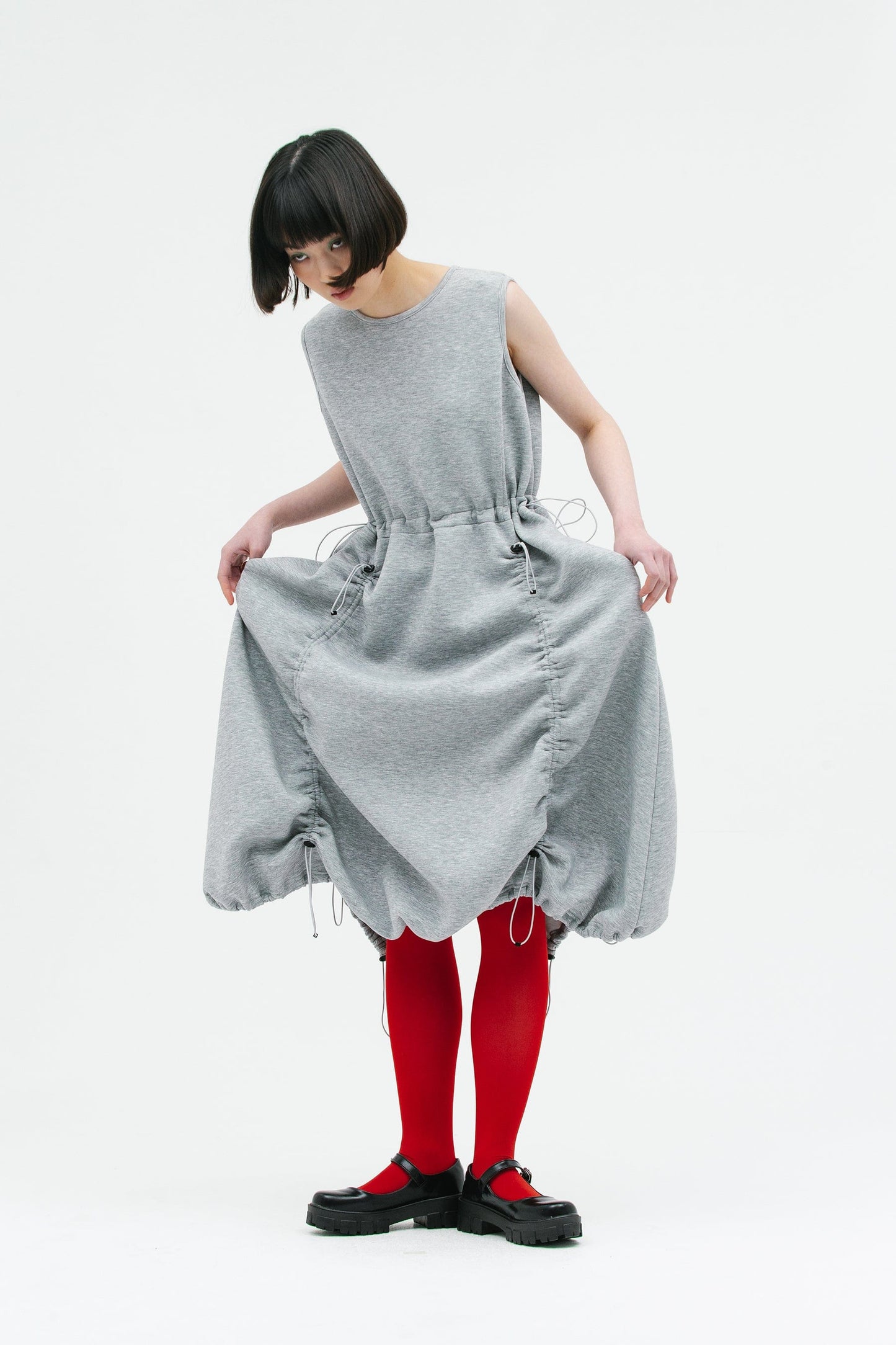 JERSEY SHIRRING DRESS GRAY-SAENGIN STUDIOS-APOC STORE