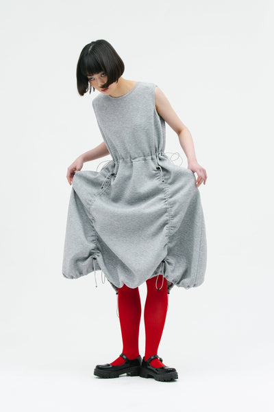 JERSEY SHIRRING DRESS GRAY-SAENGIN STUDIOS-APOC STORE