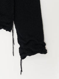 Hand Distressed Collar Cashmere Knit 002 - Black-Taekh-APOC STORE