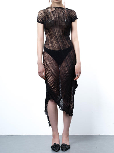 DISTRESSED BLACK DRESS-VÊTEMENT FRAGILE-APOC STORE