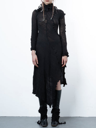 DISTRESSED BLACK DRESS LONG SLEEVE-VÊTEMENT FRAGILE-APOC STORE