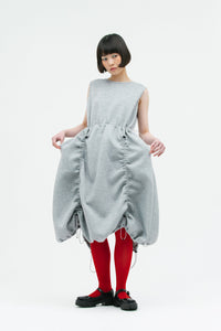 JERSEY SHIRRING DRESS GRAY-SAENGIN STUDIOS-APOC STORE