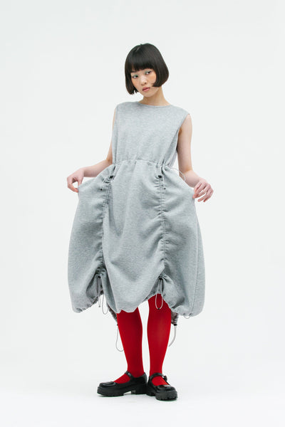 JERSEY SHIRRING DRESS GRAY-SAENGIN STUDIOS-APOC STORE