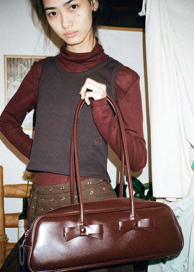 RIBBON BAGUETTE BAG BURGUNDY-SAENGIN STUDIOS-APOC STORE