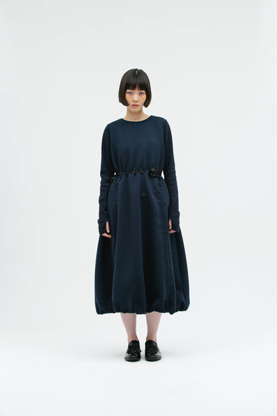 JERSEY SHIRRING DRESS NAVY-SAENGIN STUDIOS-APOC STORE