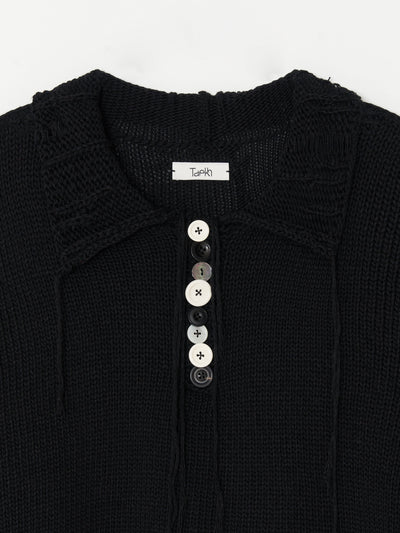 Hand Disstressed Collar Cashmere Knit 002_ Black-Taekh-APOC STORE