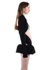 DRAPED WOOL SHIRT DRESS IN BLACK-Urte Kat-APOC STORE