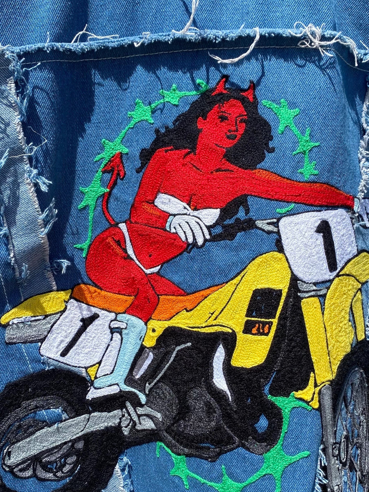 Moto Devil: Handmade Chainstitch Deconstructed Denim Jacket-Jetpack Hom(m)e-APOC STORE
