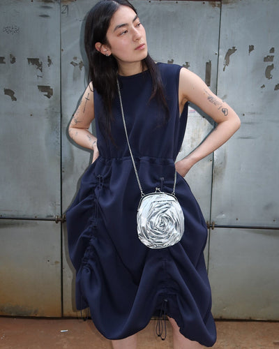 JERSEY SHIRRING DRESS NAVY-SAENGIN STUDIOS-APOC STORE