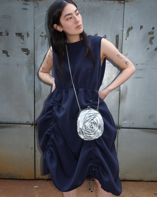 JERSEY SHIRRING DRESS NAVY-SAENGIN STUDIOS-APOC STORE