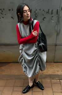 JERSEY SHIRRING DRESS GRAY-SAENGIN STUDIOS-APOC STORE
