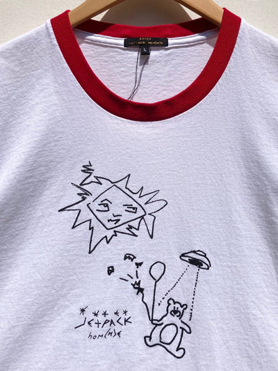 "Beam Me Up" Ringer TSHIRT (white/red)-Jetpack Hom(m)e-APOC STORE