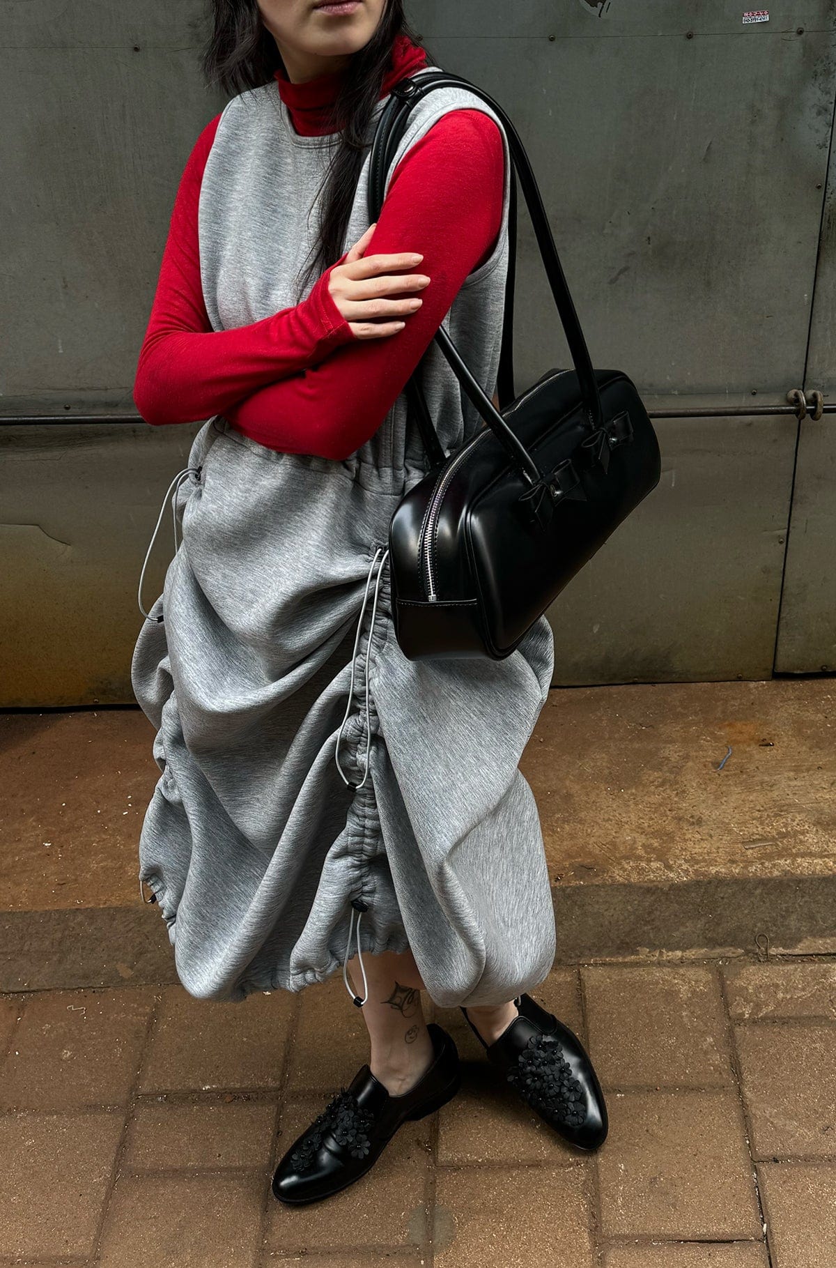 JERSEY SHIRRING DRESS GRAY-SAENGIN STUDIOS-APOC STORE