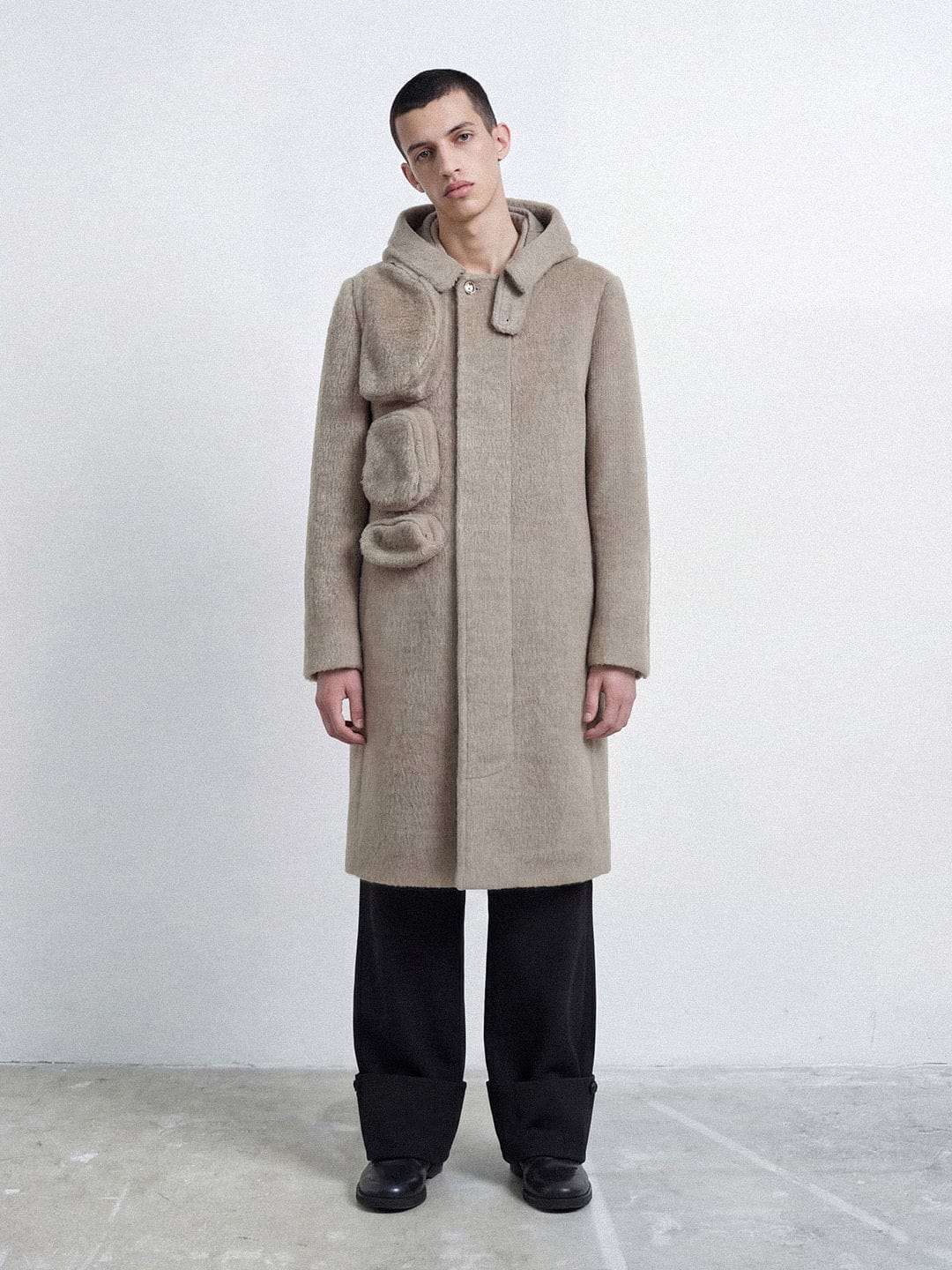 Architectural Hood Alpaca Coat (Stone Taupe)-MINKIMHO-APOC STORE