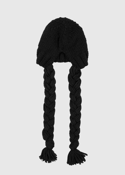 BRAIDED KNIT BEANIE - BLACK-SAENGIN STUDIOS-APOC STORE