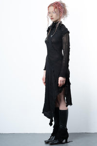 DISTRESSED BLACK DRESS LONG SLEEVE-VÊTEMENT FRAGILE-APOC STORE