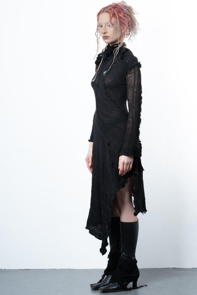 DISTRESSED BLACK DRESS LONG SLEEVE-VÊTEMENT FRAGILE-APOC STORE