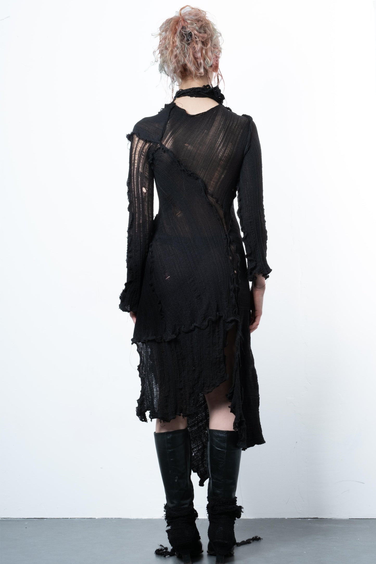 DISTRESSED BLACK DRESS LONG SLEEVE-VÊTEMENT FRAGILE-APOC STORE