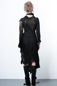 DISTRESSED BLACK DRESS LONG SLEEVE-VÊTEMENT FRAGILE-APOC STORE