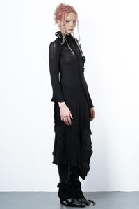 DISTRESSED BLACK DRESS LONG SLEEVE-VÊTEMENT FRAGILE-APOC STORE