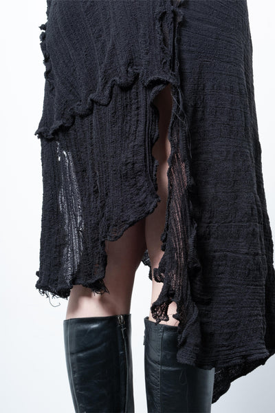 DISTRESSED BLACK DRESS LONG SLEEVE-VÊTEMENT FRAGILE-APOC STORE
