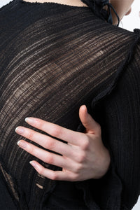 DISTRESSED BLACK DRESS LONG SLEEVE-VÊTEMENT FRAGILE-APOC STORE