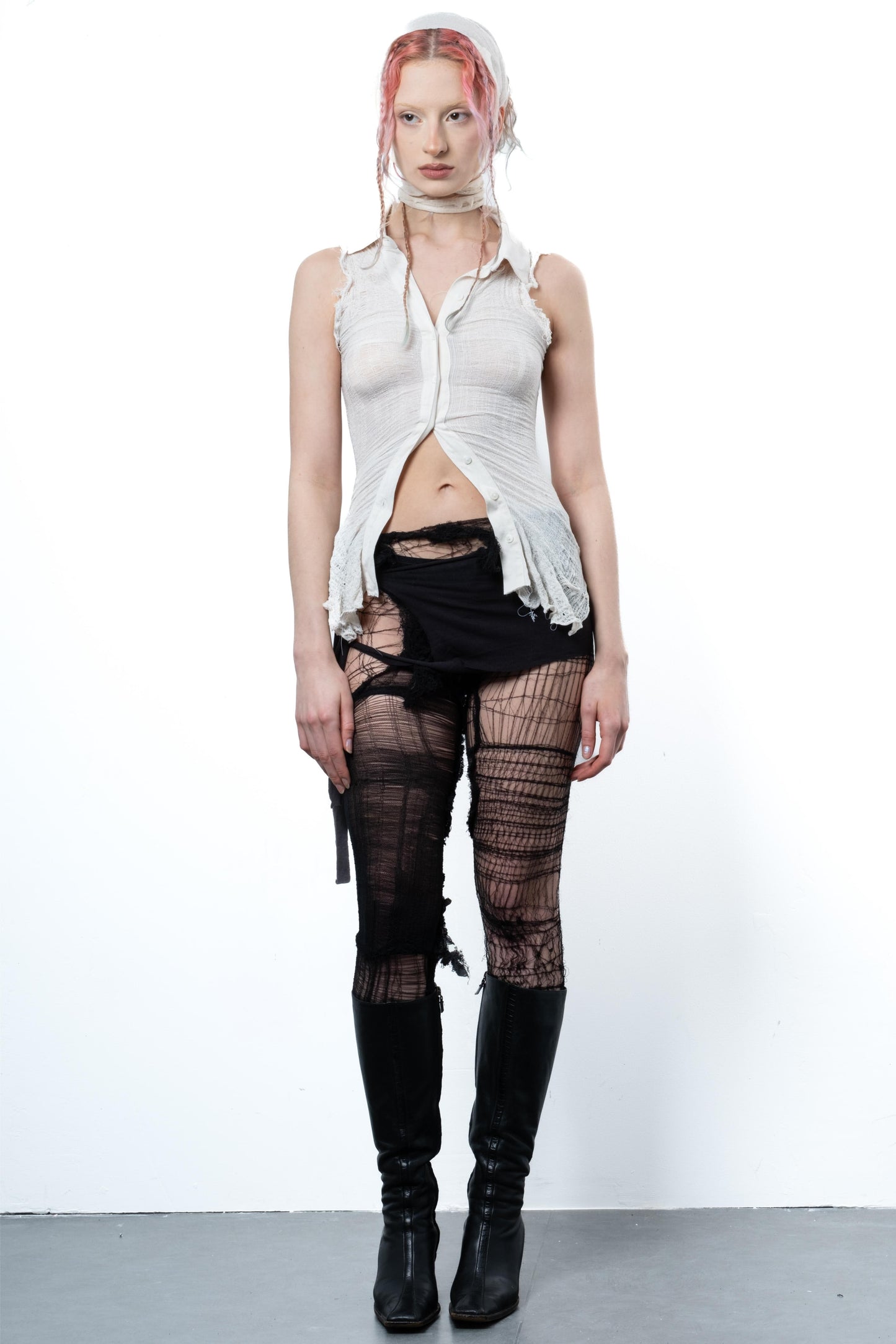 DISTRESSED WHITE SHIRT-VÊTEMENT FRAGILE-APOC STORE