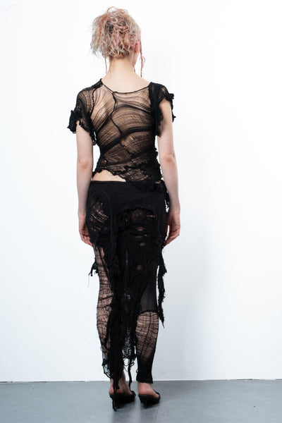 DISTRESSED BLACK TOP FLOWER SLEEVE-VÊTEMENT FRAGILE-APOC STORE
