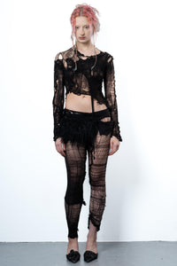 DISTRESSED BLACK TOP LONG SLEEVE-VÊTEMENT FRAGILE-APOC STORE