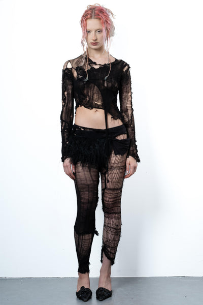DISTRESSED BLACK TOP LONG SLEEVE-VÊTEMENT FRAGILE-APOC STORE