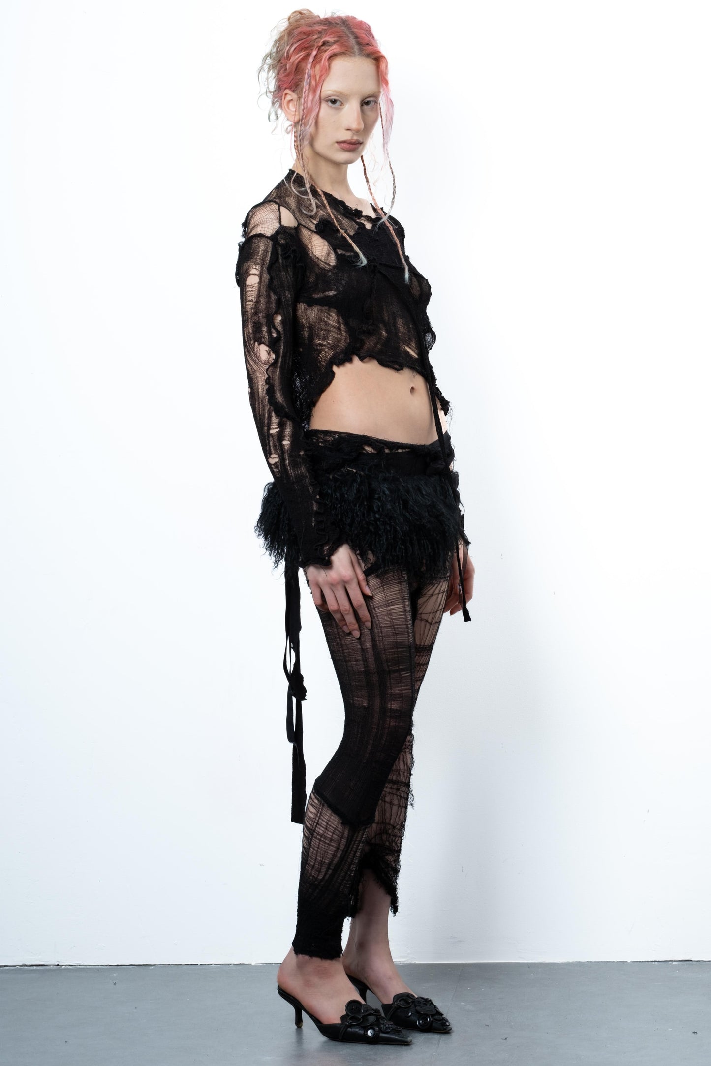 DISTRESSED BLACK TOP LONG SLEEVE-VÊTEMENT FRAGILE-APOC STORE