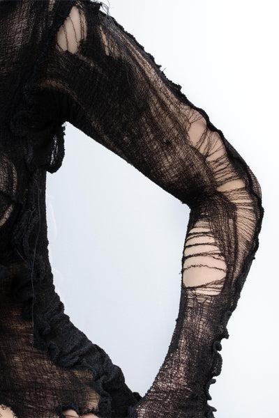 DISTRESSED BLACK TOP LONG SLEEVE-VÊTEMENT FRAGILE-APOC STORE