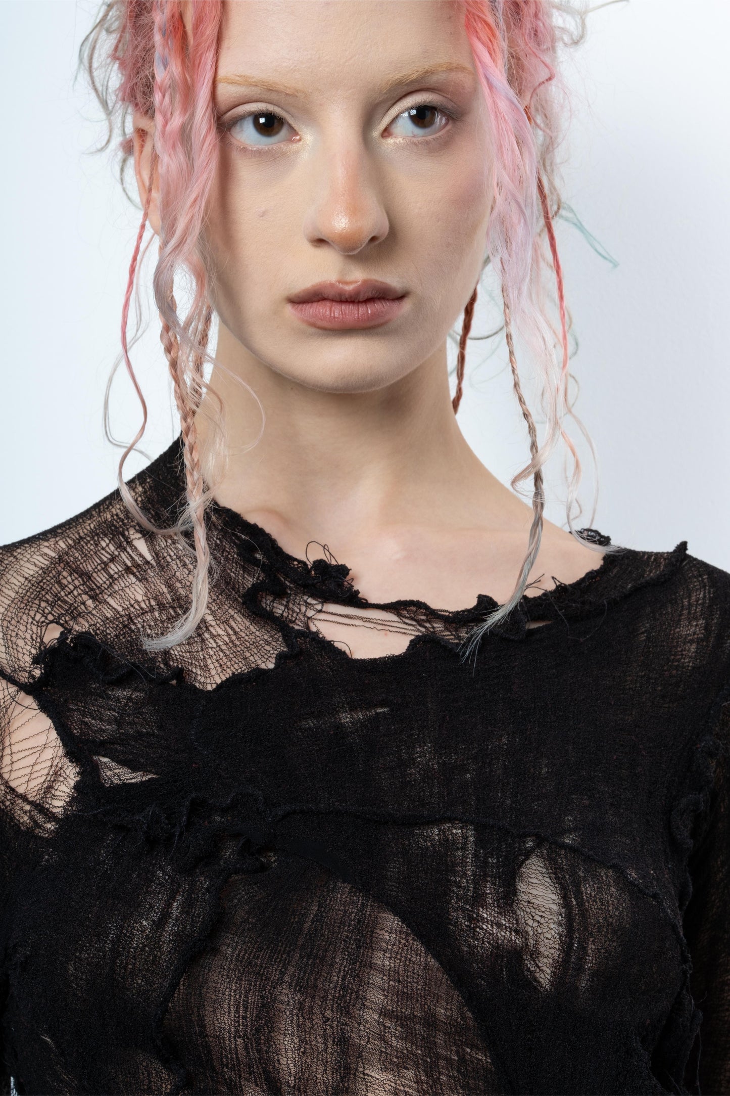 DISTRESSED BLACK TOP LONG SLEEVE-VÊTEMENT FRAGILE-APOC STORE