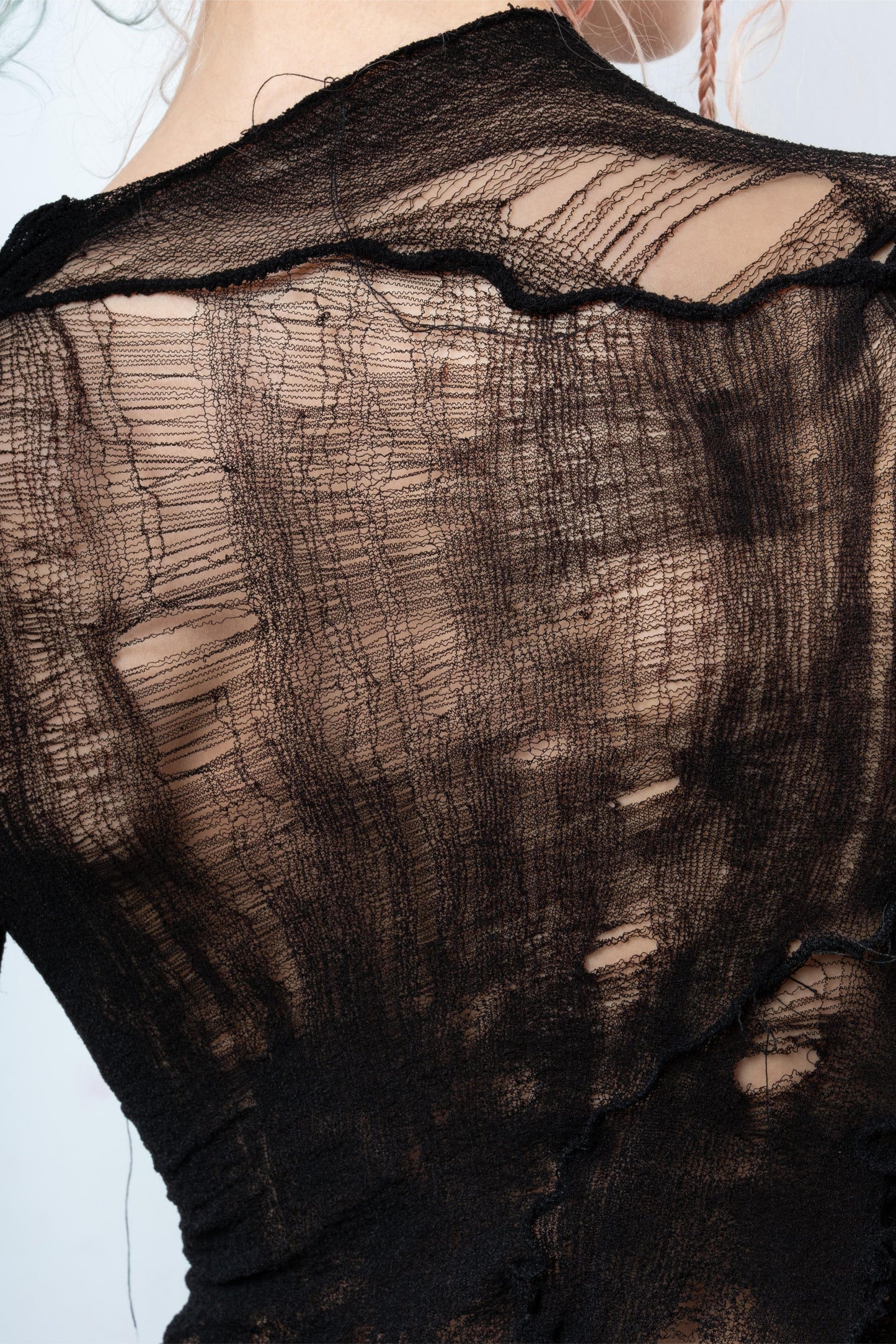 DISTRESSED BLACK TOP LONG SLEEVE-VÊTEMENT FRAGILE-APOC STORE