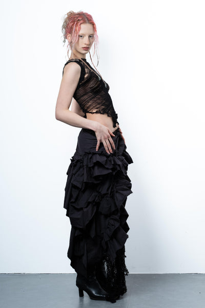 DISTRESSED BLACK TOP-VÊTEMENT FRAGILE-APOC STORE