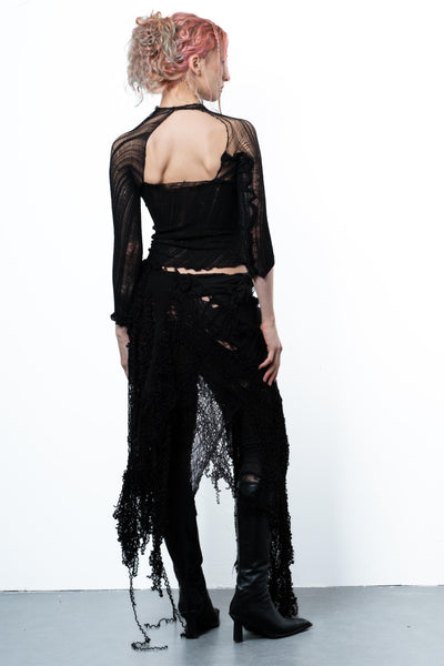 DISTRESSED ASYMETRICAL BLACK TOP LONG SLEEVE-VÊTEMENT FRAGILE-APOC STORE