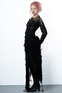 DISTRESSED ASYMETRICAL BLACK TOP LONG SLEEVE-VÊTEMENT FRAGILE-APOC STORE
