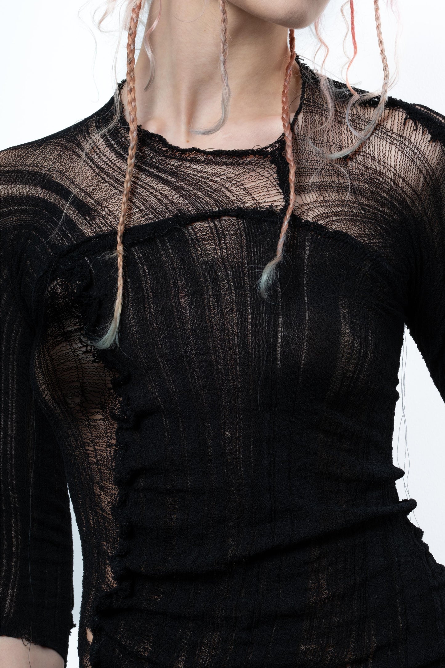DISTRESSED ASYMETRICAL BLACK TOP LONG SLEEVE-VÊTEMENT FRAGILE-APOC STORE