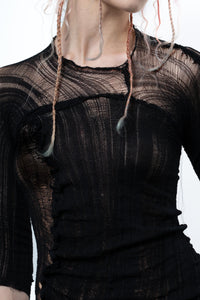 DISTRESSED ASYMETRICAL BLACK TOP LONG SLEEVE-VÊTEMENT FRAGILE-APOC STORE