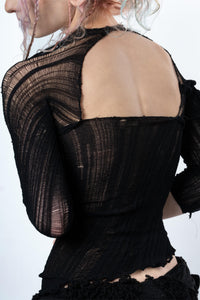 DISTRESSED ASYMETRICAL BLACK TOP LONG SLEEVE-VÊTEMENT FRAGILE-APOC STORE
